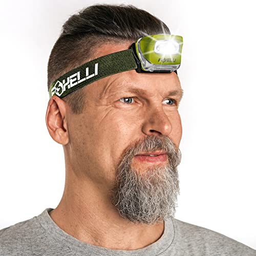 Foxelli Led Headlamp Flashlight for Adults & Kids, Running, Camping, Hiking Head Lamp With White & Red Light, Lightweight Waterproof Headlight With Comfortable Headband, 3 Aaa Batteries Included